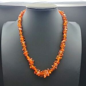 Natural Baltic Amber Chip 17.3" Necklace Barrel Closure Cognac Bead Beaded UV